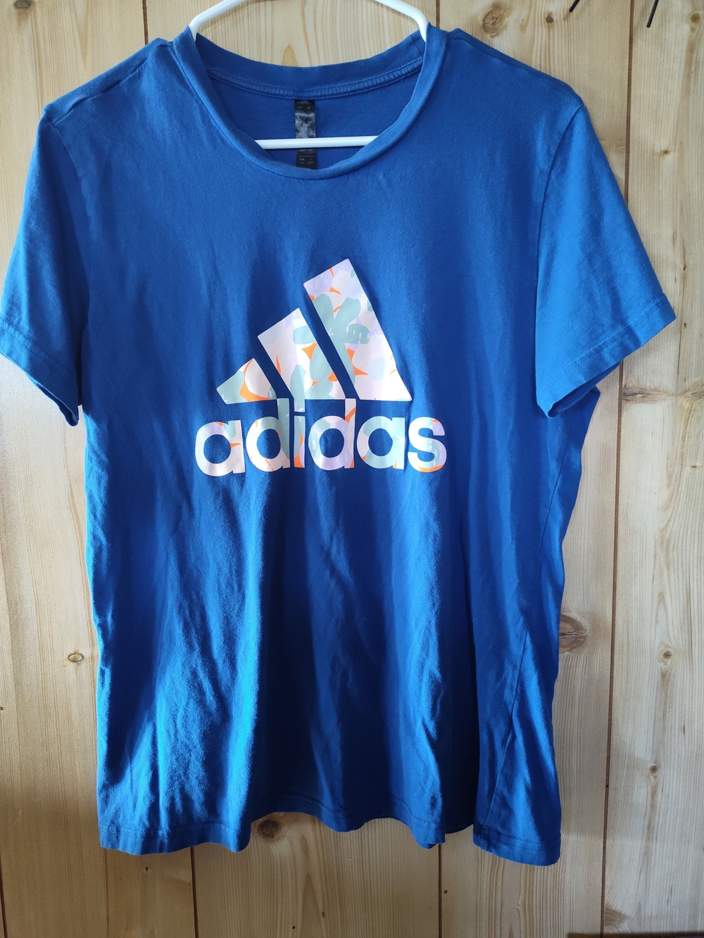 adidas Royal Blue Short Sleeve Tee with Multicolor Logo